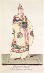 ペレブーヴェ作「Estat Present de la Chine」からの儀式用衣装の中国皇帝、1697年